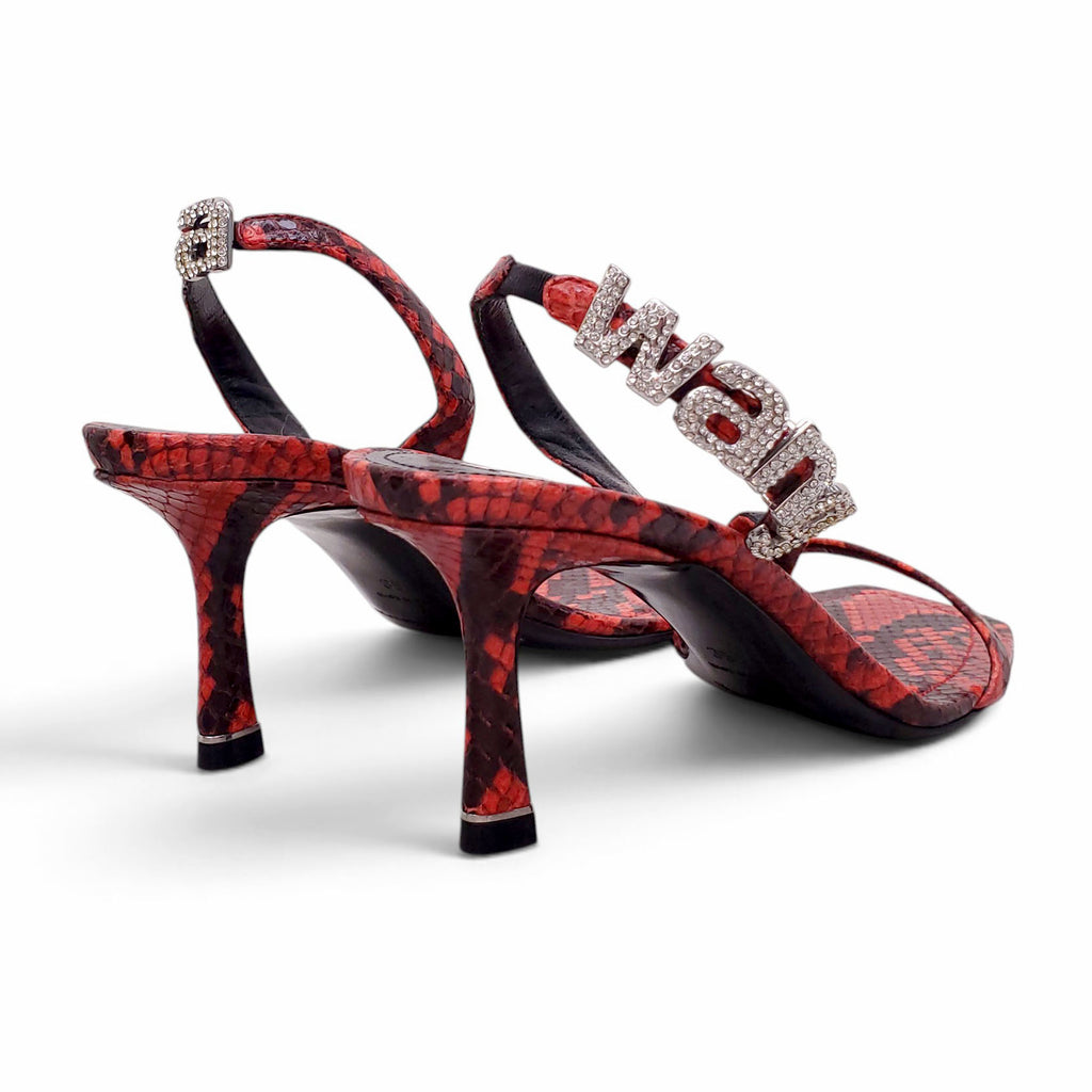 ALEXANDER WANG RED/BLACK SNAKESKIN STRAPPY HEELS - SIZE 35