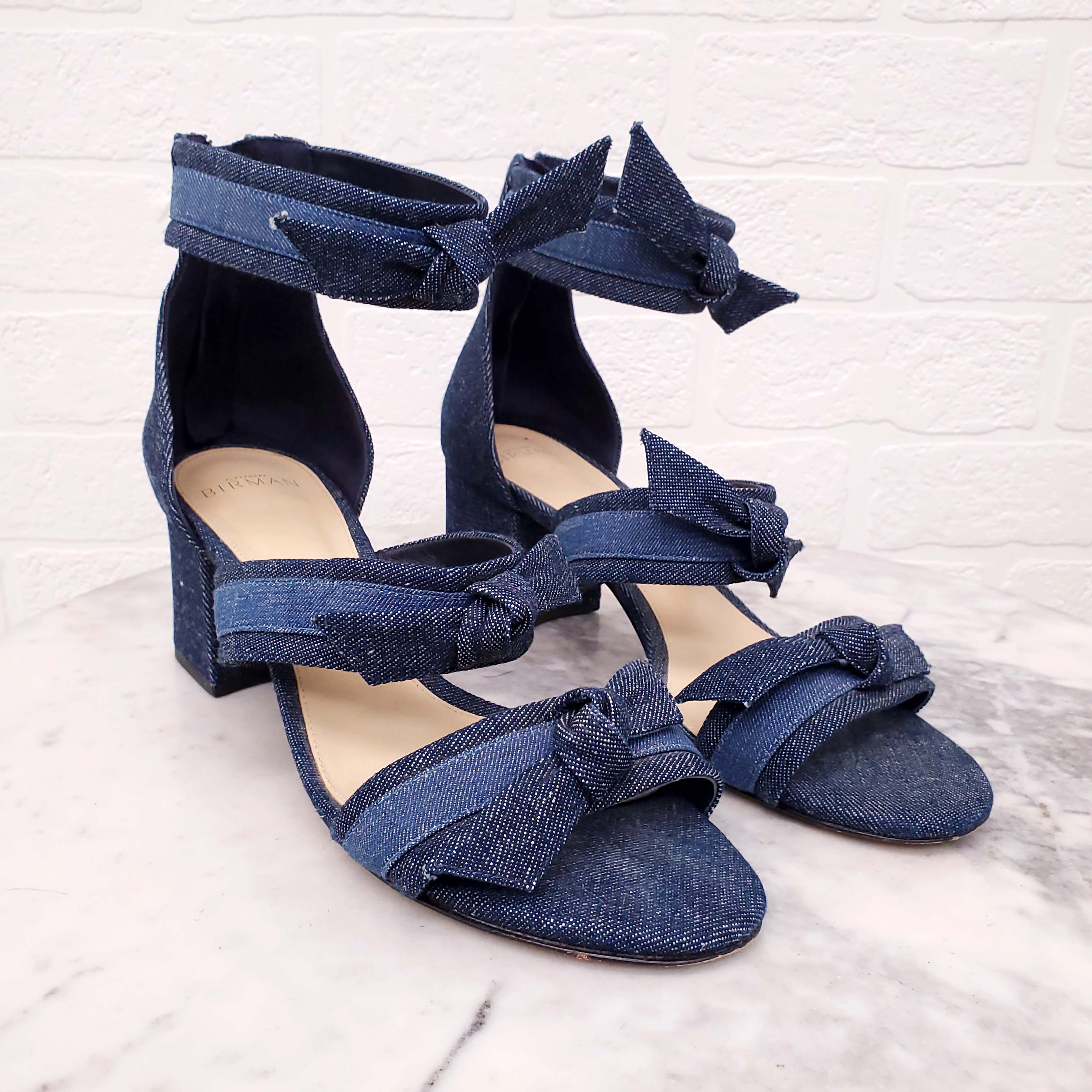 ALEXANDRE BIRMAN DENIM BLOCK HEEL SANDALS - SIZE 40