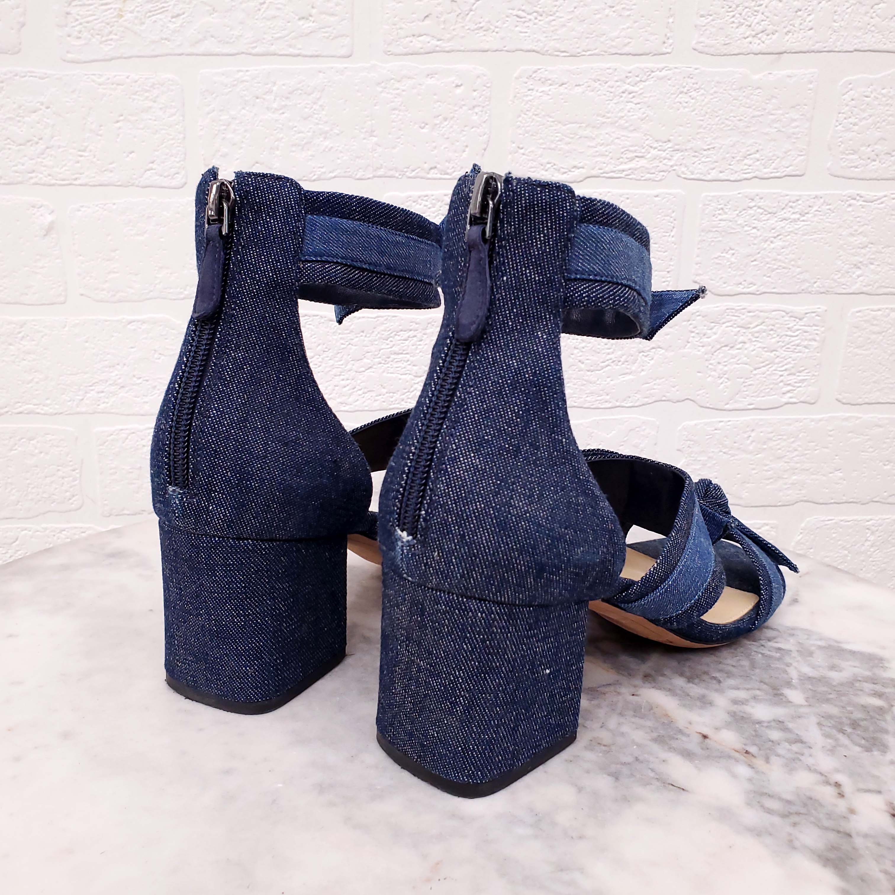 ALEXANDRE BIRMAN DENIM BLOCK HEEL SANDALS - SIZE 40