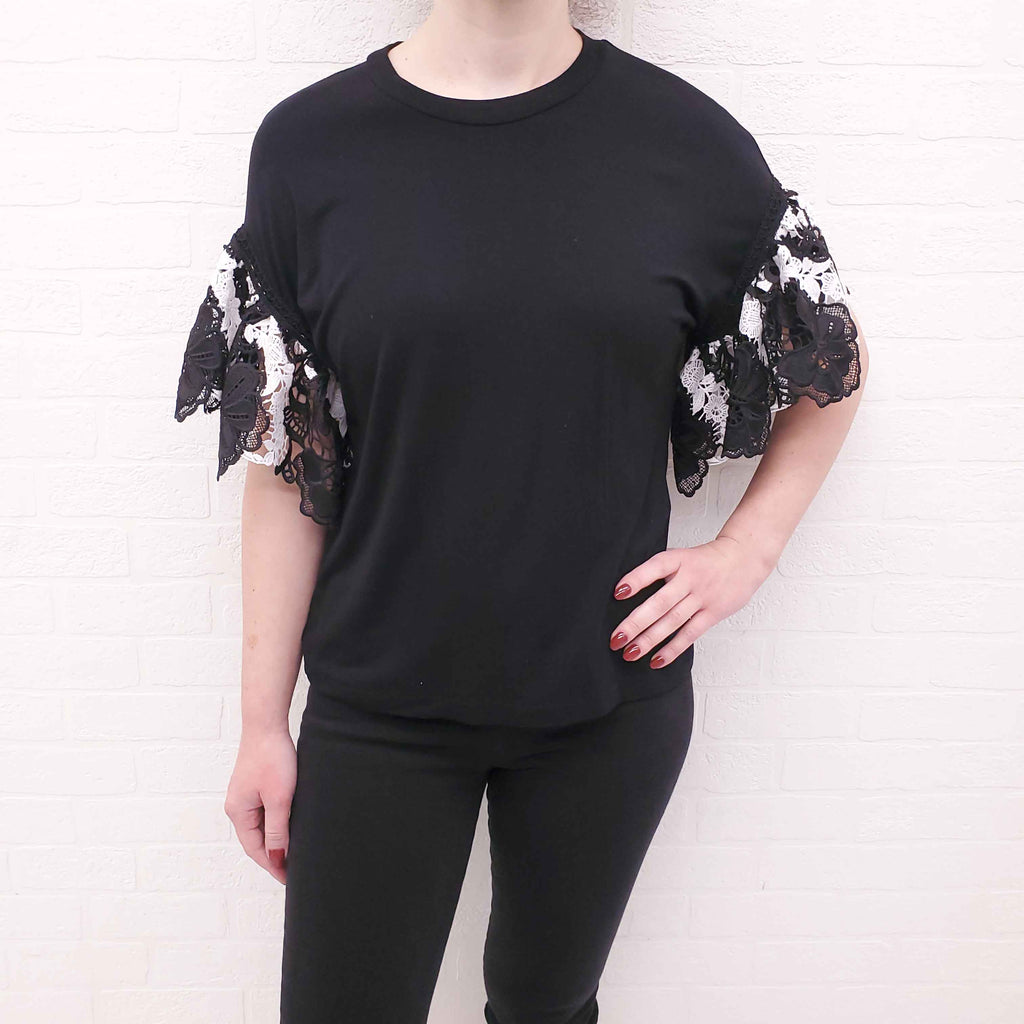 ALEXIS BLACK TOP WITH LACE DETAIL - SIZE M