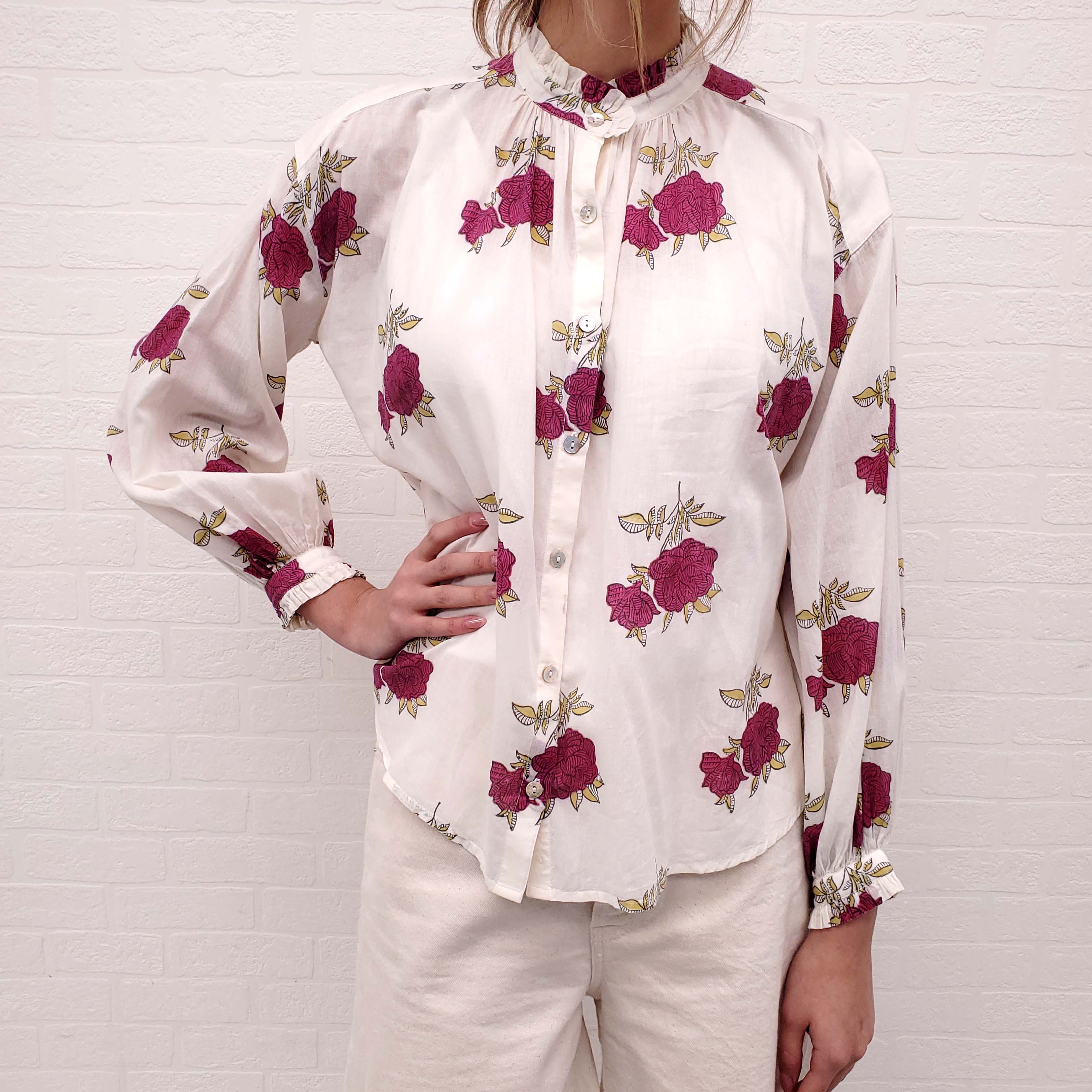 ALIX OF BOHEMIA FLORAL COTTON BLOUSE - SIZE XS (OVERSIZED)