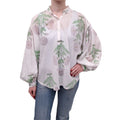 ALIX OF BOHEMIA WHITE AND GREEN FLORAL BLOUSE - SIZE L