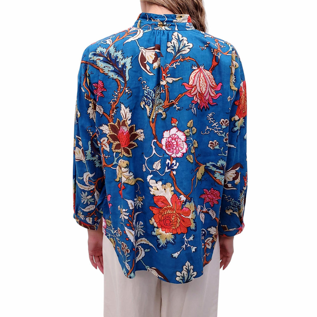 ALIX OF BOHEMIA BLUE AND ORANGE FLORAL BLOUSE - SIZE O/S