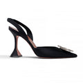 AMINA MUADDI BLACK SATIN BEGUM SLING 95 HEELS - SIZE 40