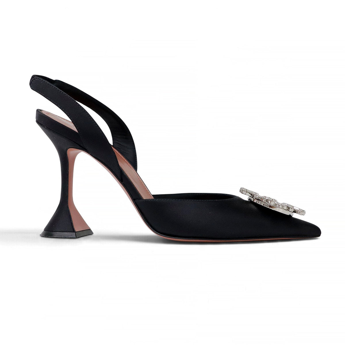 AMINA MUADDI BLACK SATIN BEGUM SLING 95 HEELS - SIZE 40