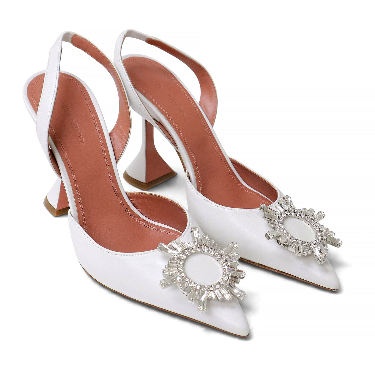 AMINA MUADDI WHITE SATIN BEGUM SLING 95 HEELS - SIZE 39