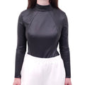 AMINA MUADDI X WOLFORD BLACK VEGAN LEATHER BODYSUIT - SIZE 40