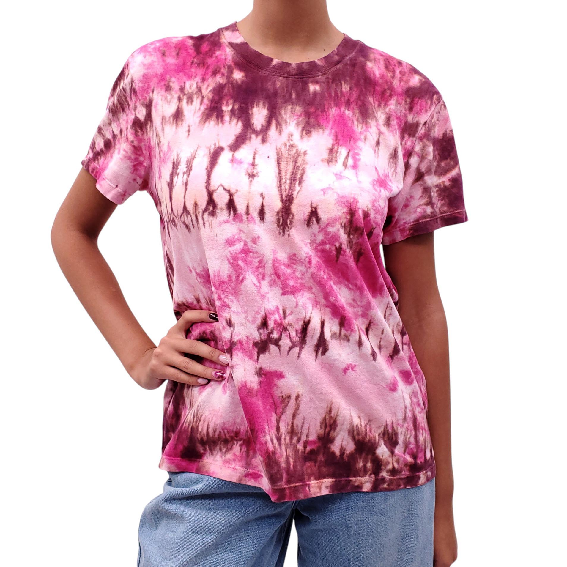 AMI PARIS PINK AND WHITE TIE DYE T-SHIRT - SIZE S