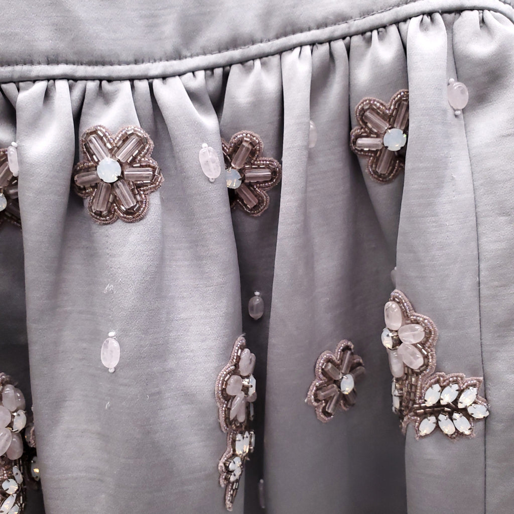 ANDREW GN GREY SATIN FLORAL EMBROIDERED JACKET - SIZE 44