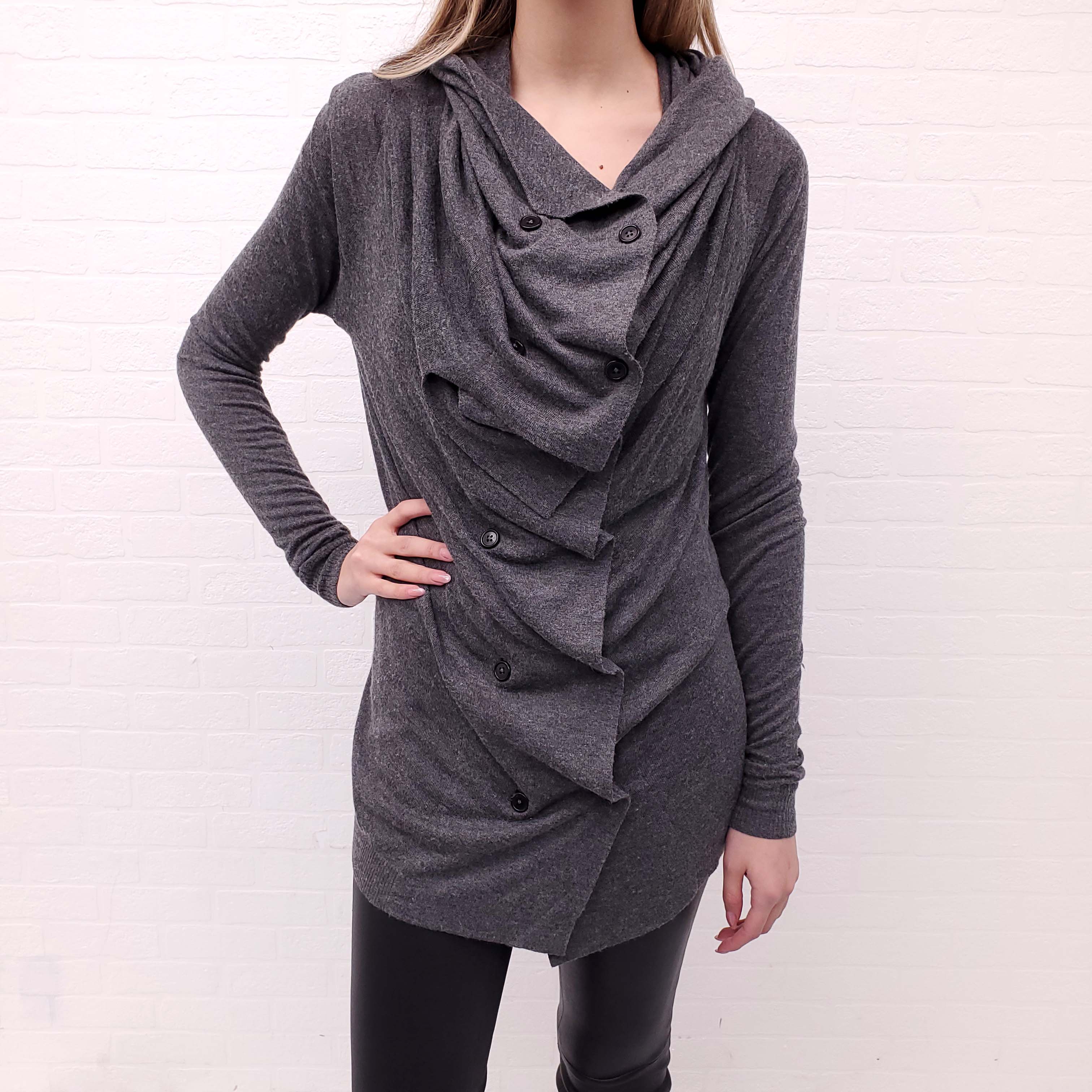 ANN DEMEULEMEESTER GREY BUTTON UP SWEATER - SIZE 38