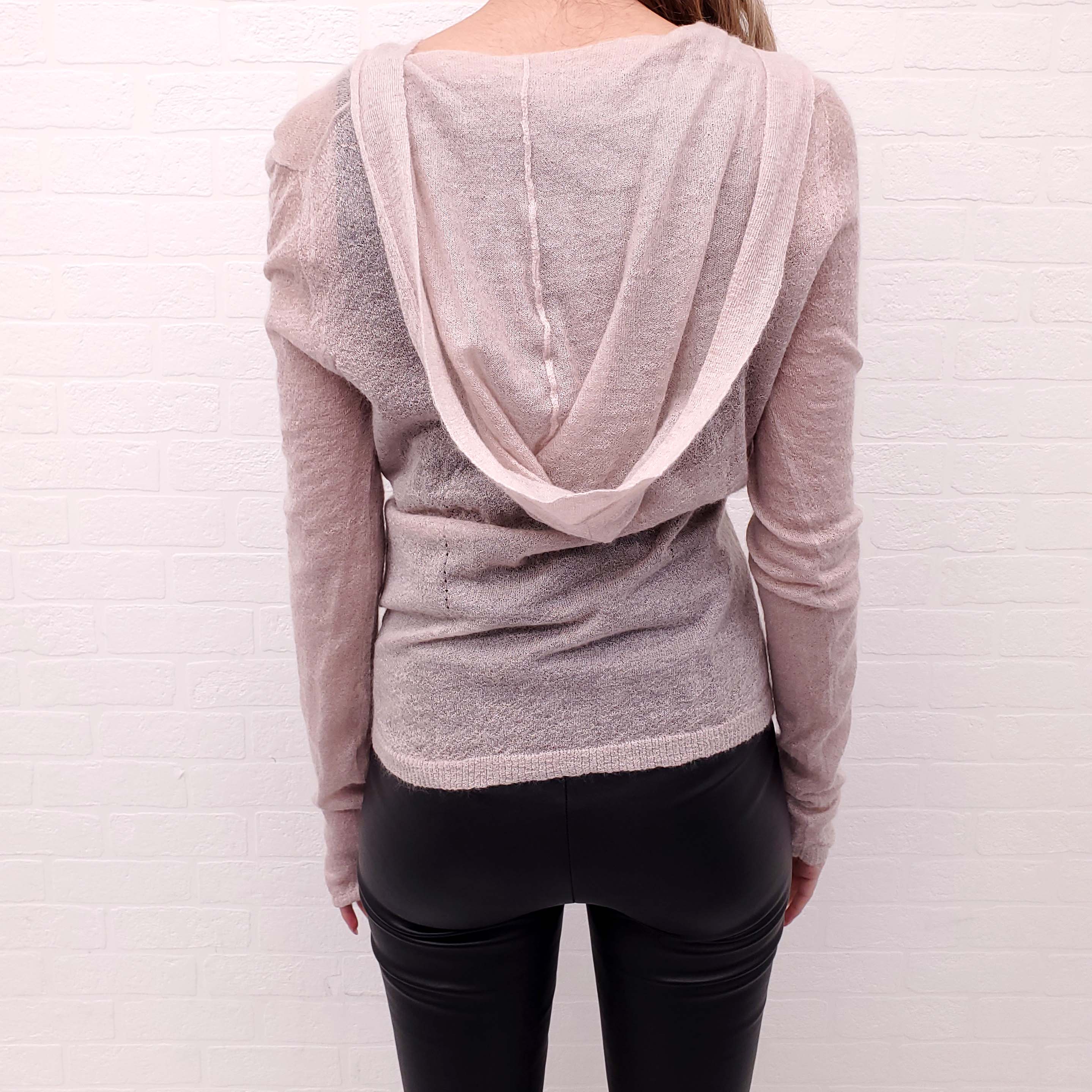 ANN DEMEULEMEESTER SHEER BEIGE HOODED SWEATER - SIZE 40