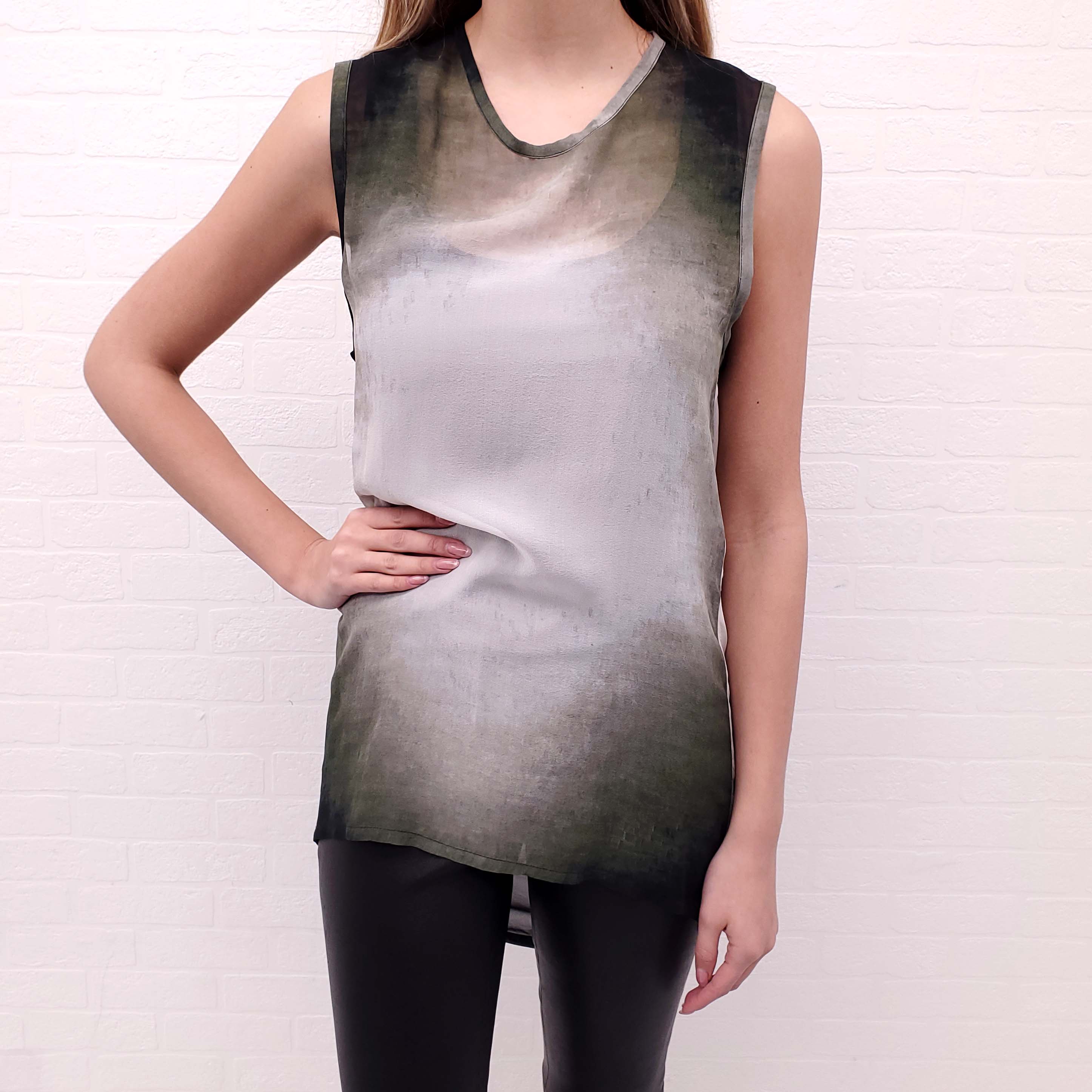ANN DEMEULEMEESTER TIE DYE SLEEVELESS SHEER TOP - SIZE 36