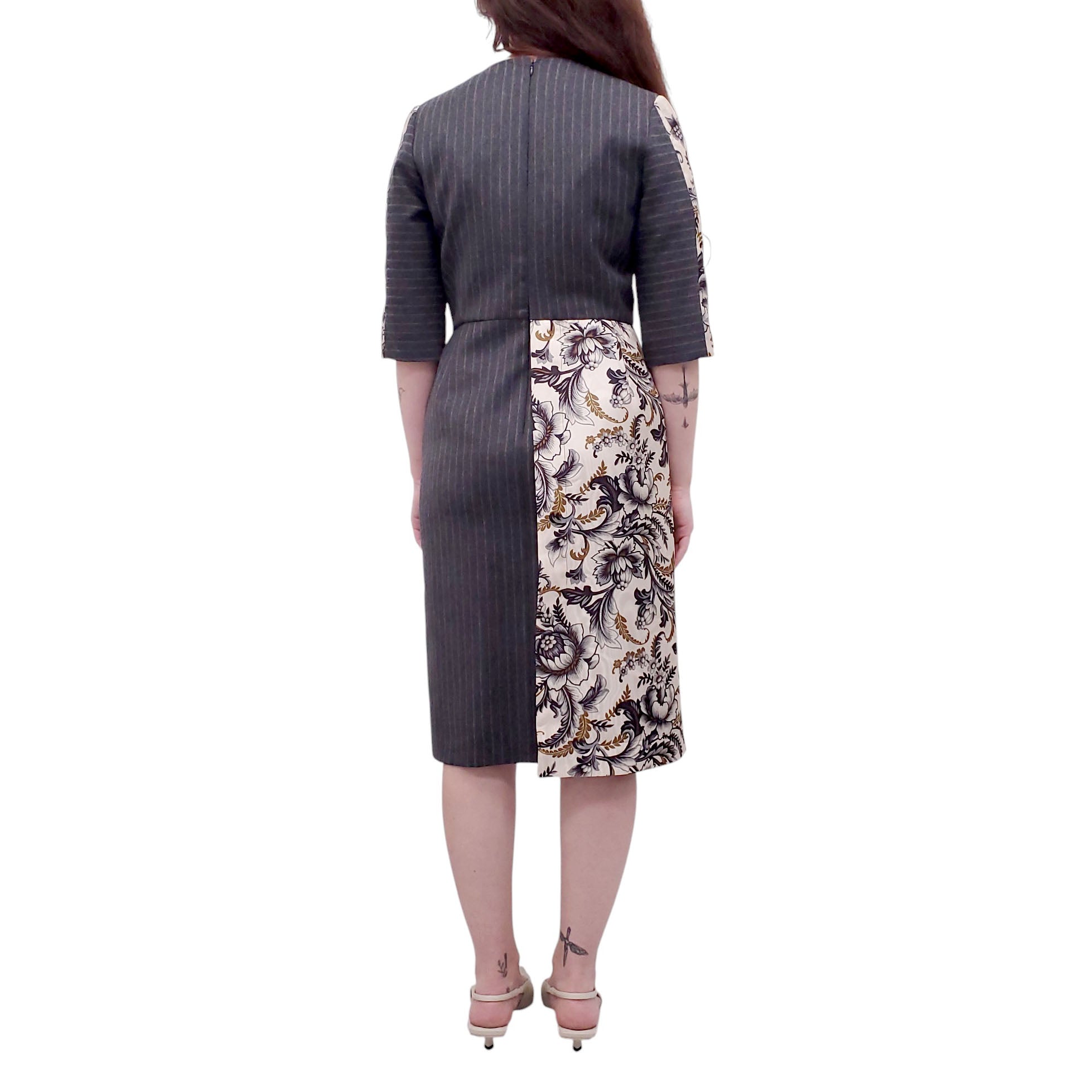 ANTIONIO MARRAS FLORAL AND PINSTRIPE DRESS - SIZE 42
