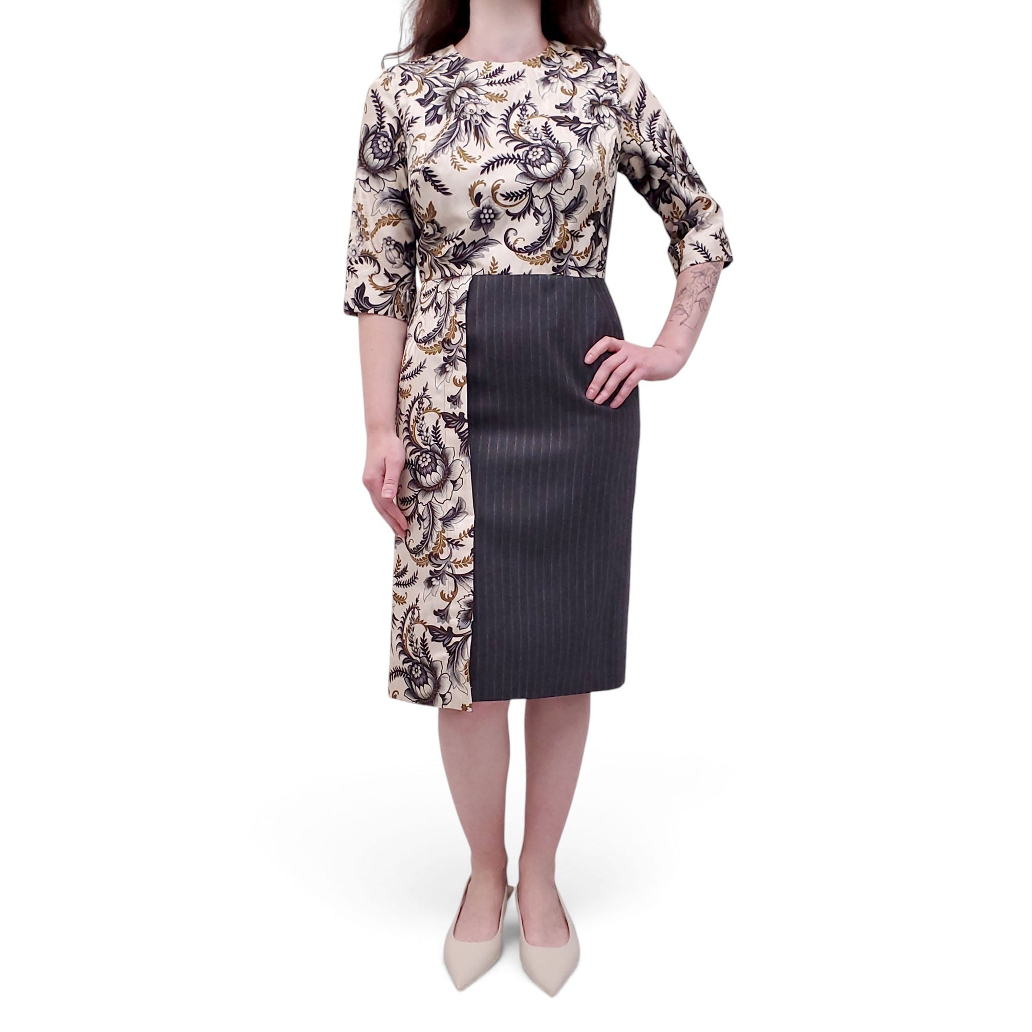 ANTIONIO MARRAS FLORAL AND PINSTRIPE DRESS - SIZE 42
