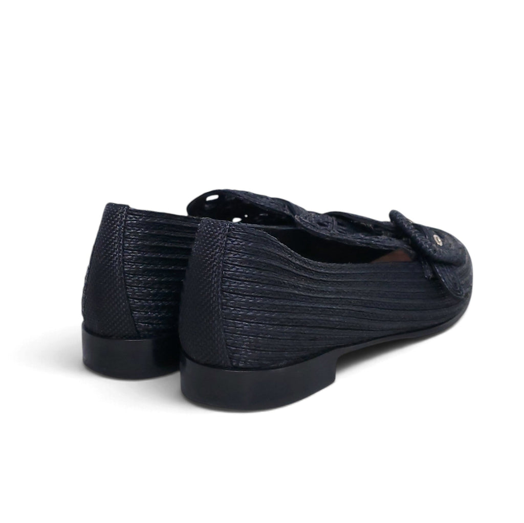AQUAZZURA BLACK RAFFIA LOAFERS - SIZE 38