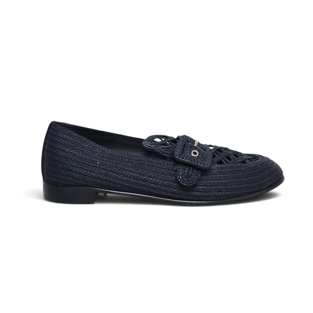 AQUAZZURA BLACK RAFFIA LOAFERS - SIZE 38