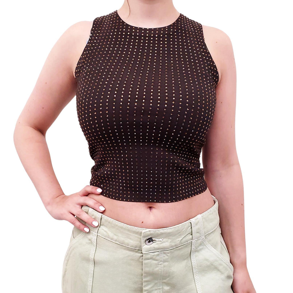 AYA MUSE BROWN CRYSTAL TANK TOP - SIZE XS