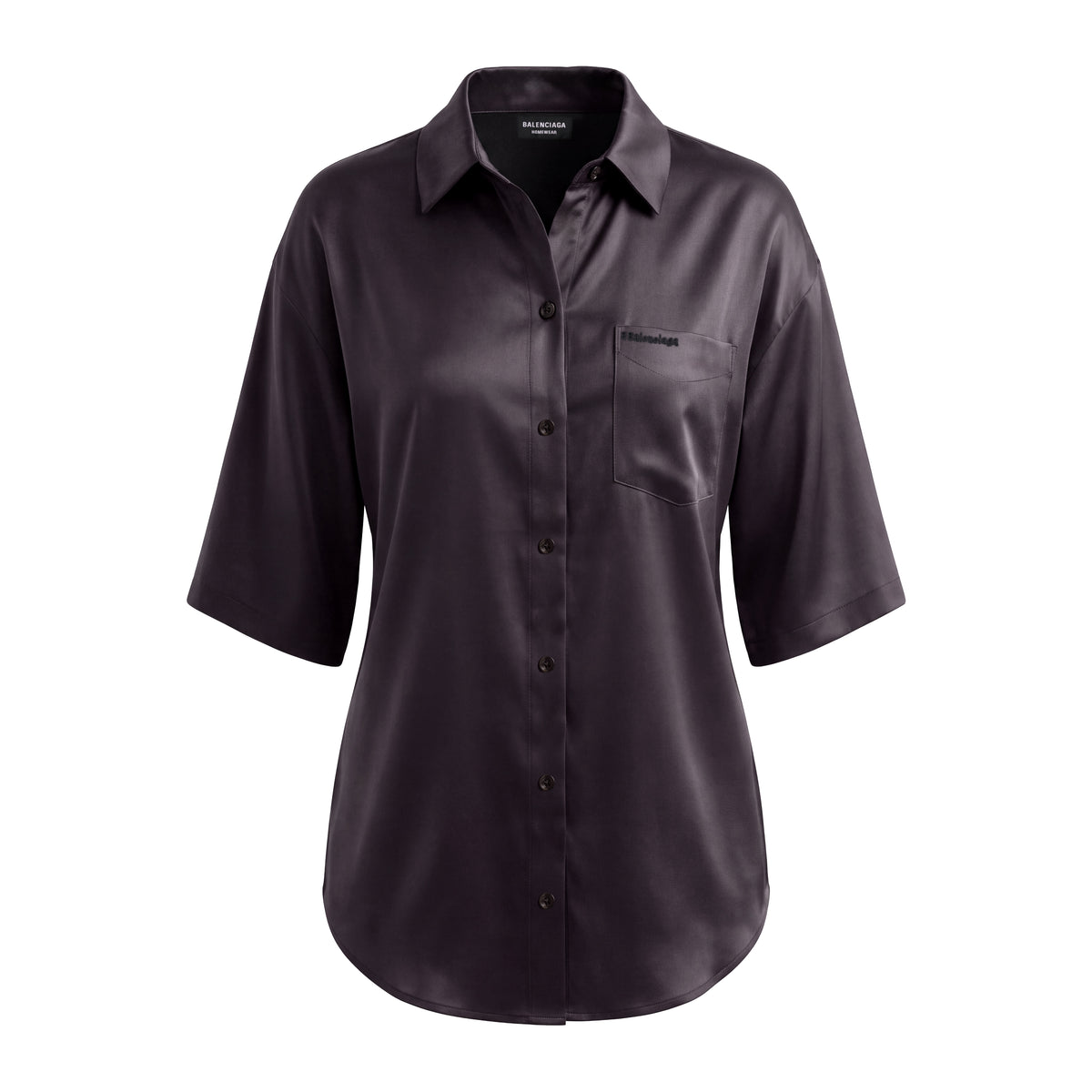 BALENCIAGA BLACK HOMEWEAR SILK LOGO BUTTON UP T-SHIRT - SIZE 38