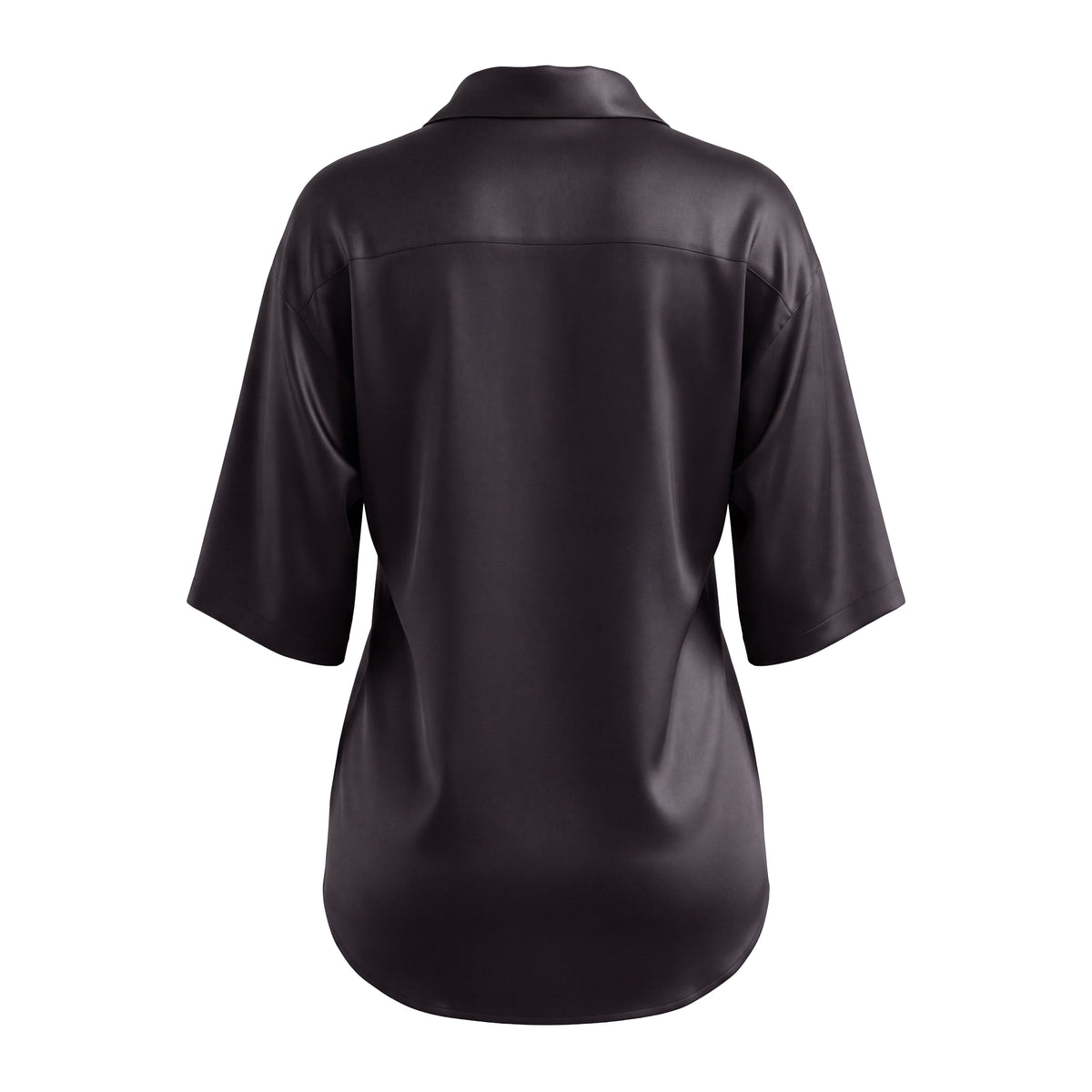 BALENCIAGA BLACK HOMEWEAR SILK LOGO BUTTON UP T-SHIRT - SIZE 38