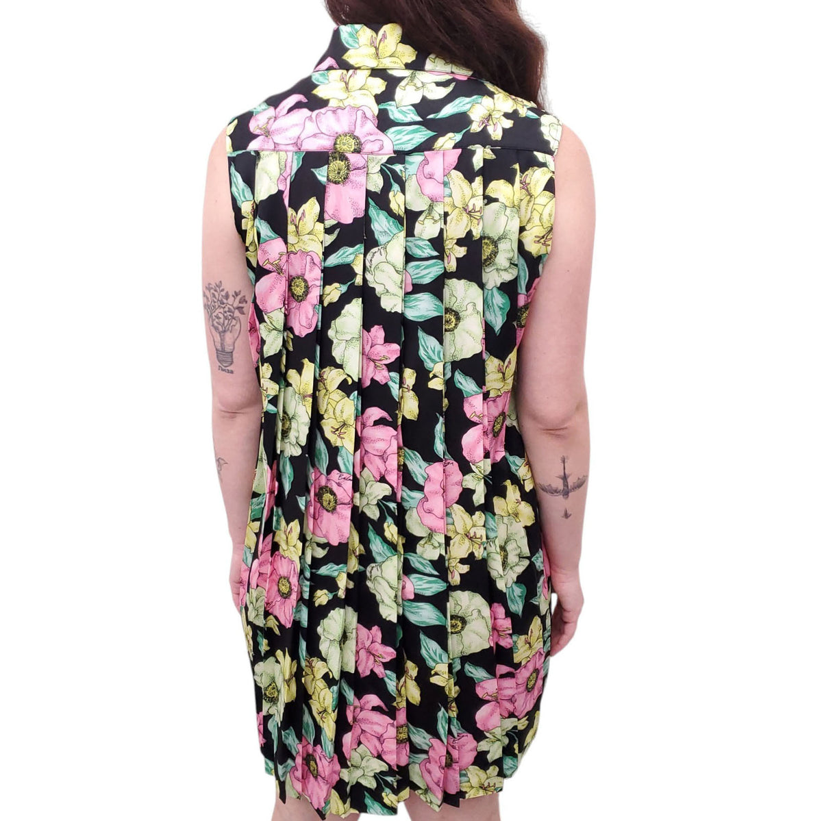 BALENCIAGA BLACK, GREEN AND PINK SLEEVELESS FLORAL DRESS - SIZE 36