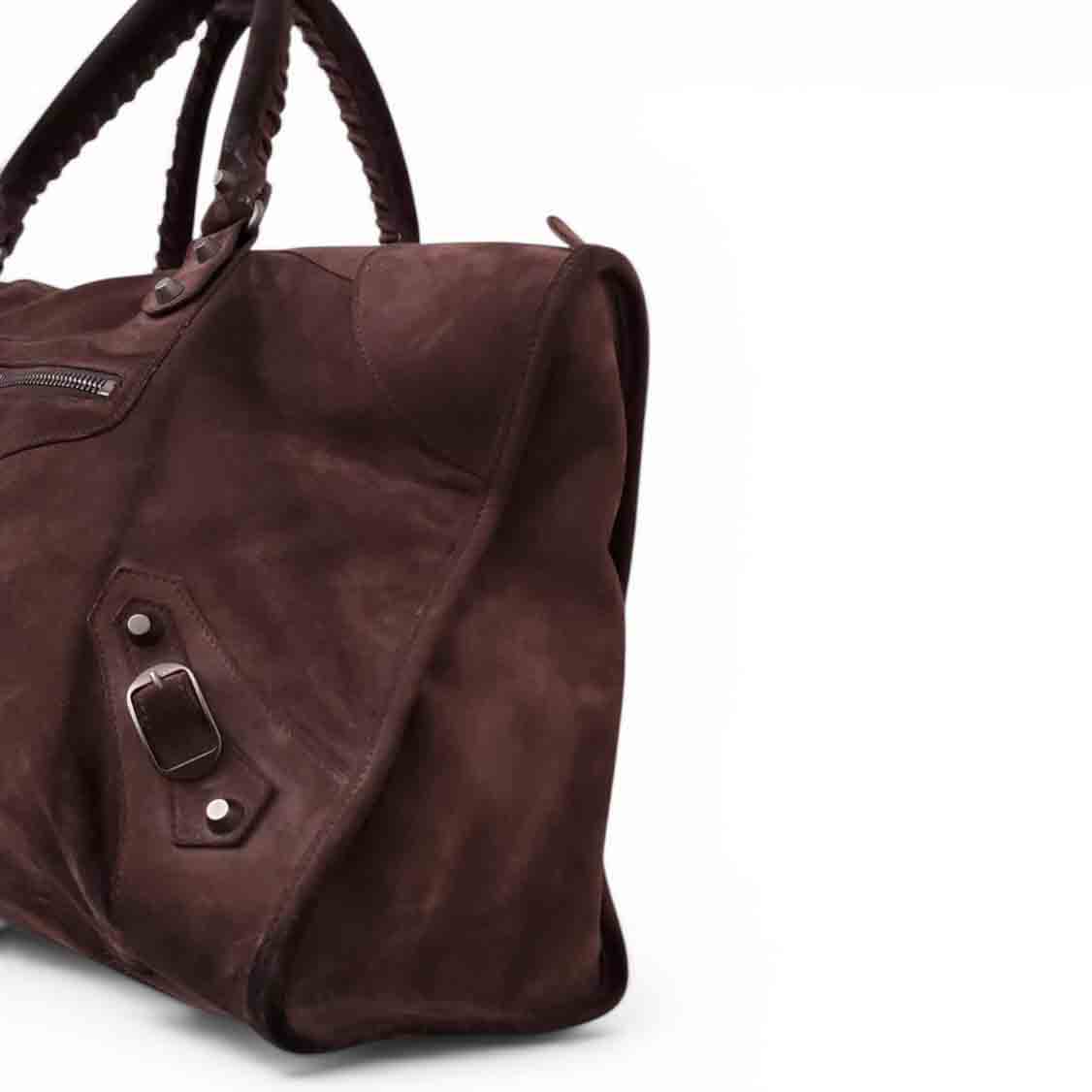 BALENCIAGA BROWN SUEDE CITY BAG