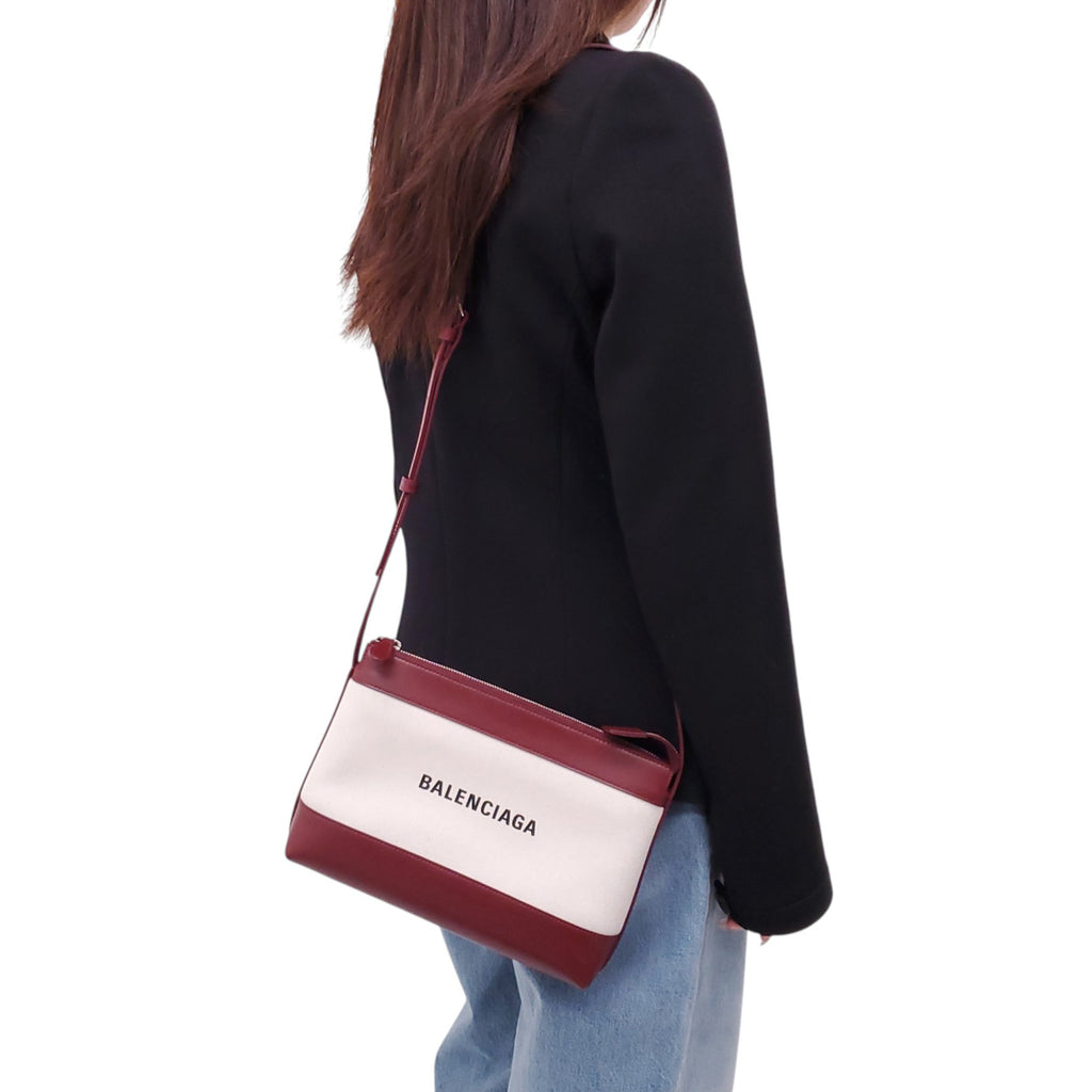 BALENCIAGA CANVAS AND LEATHER CROSSBODY BAG
