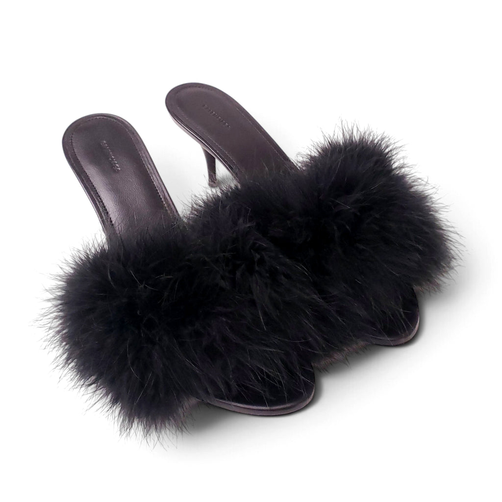 BALENCIAGA FUR KITTEN HEEL MULES - SIZE 40