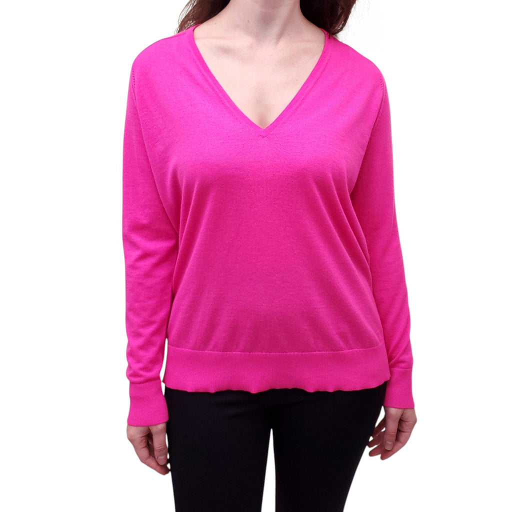 BALENCIAGA FUSCIA PINK V-NECK SWEATER - SIZE 42