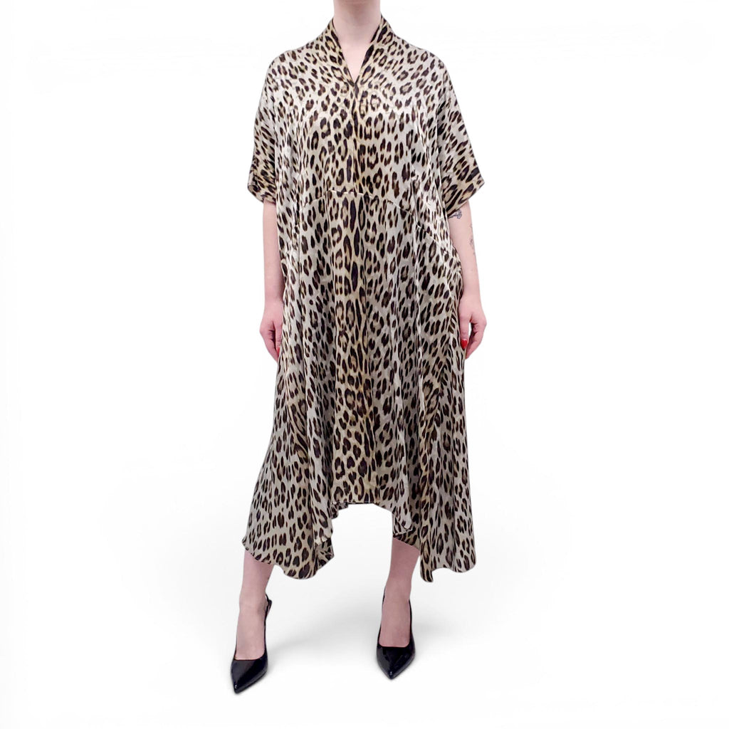 BALENCIAGA OVERSIZED LEOPARD SILK JACQUARD DRESS - SIZE 1 (S)