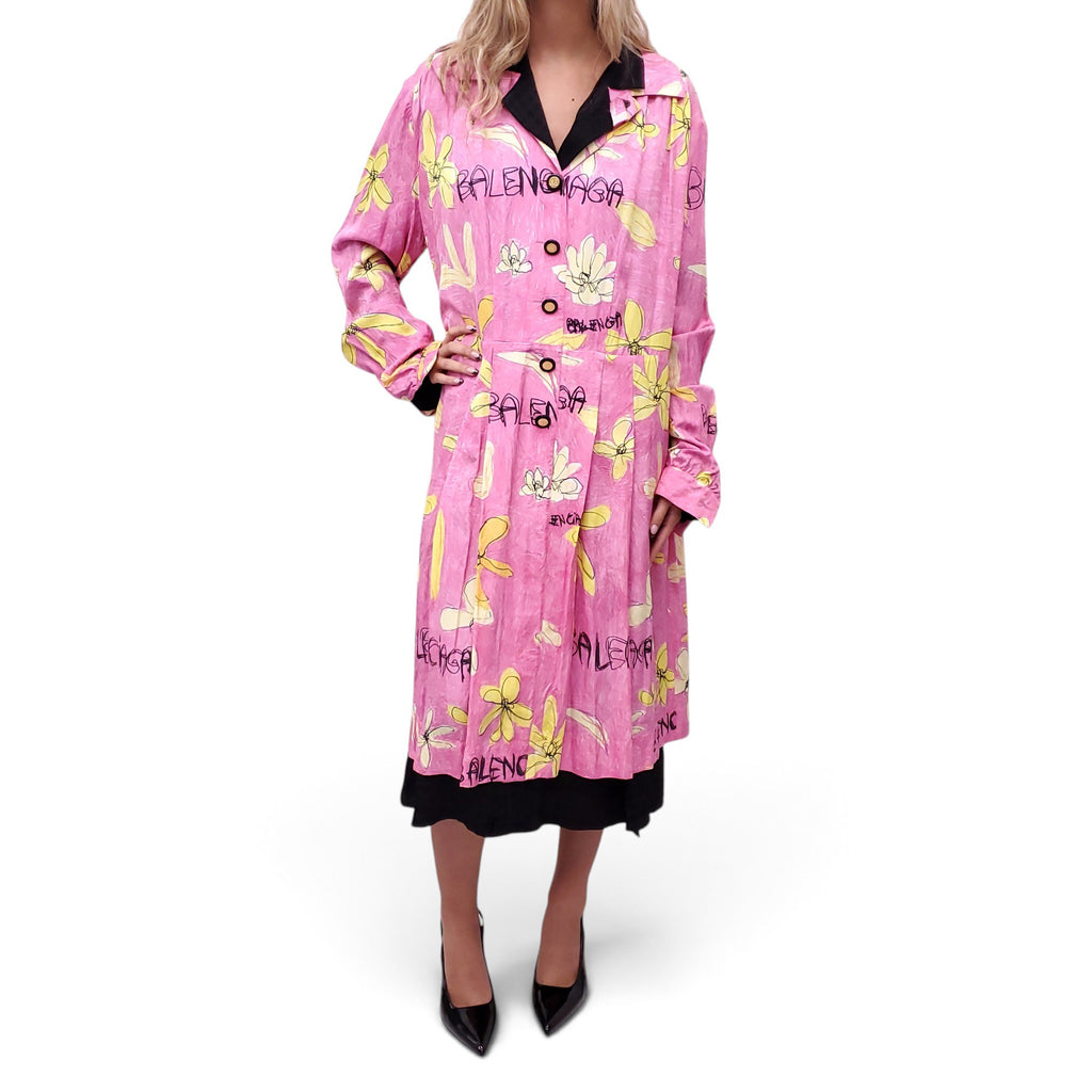 BALENCIAGA PINK AND YELLOW FLORAL MAXI DRESS - SIZE 36