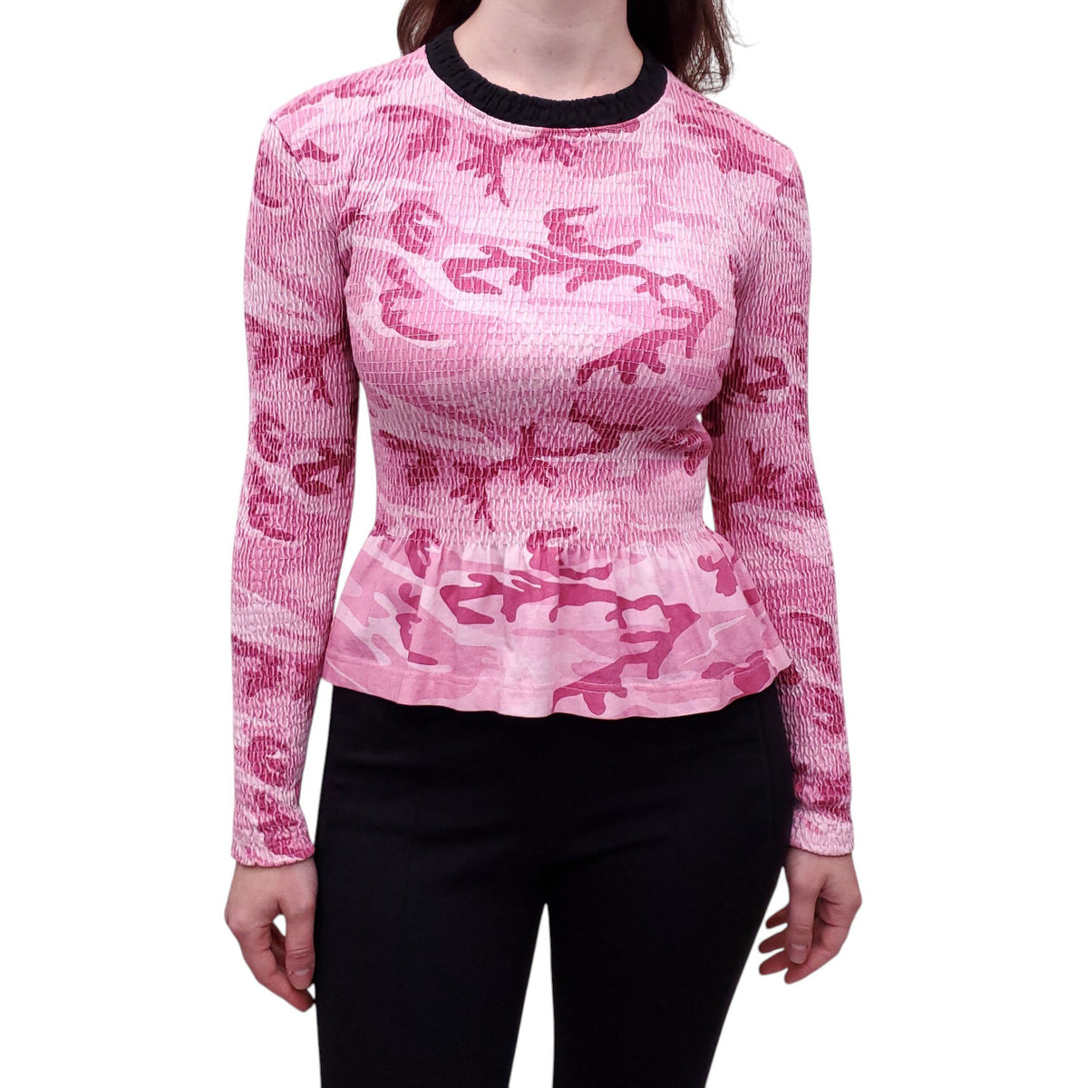 BALENCIAGA PINK CAMO RUCHED LONG SLEEVE - SIZE XS