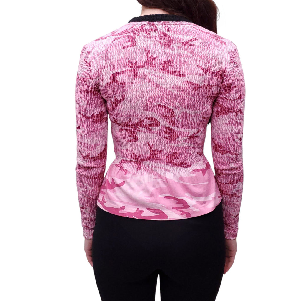 BALENCIAGA PINK CAMO RUCHED LONG SLEEVE - SIZE XS