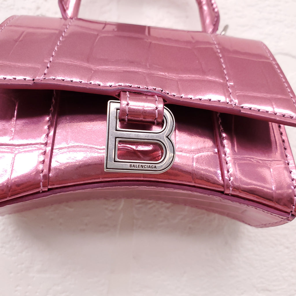 BALENCIAGA PINK HOURGLASS EXTREME MINI CROSSBODY BAG