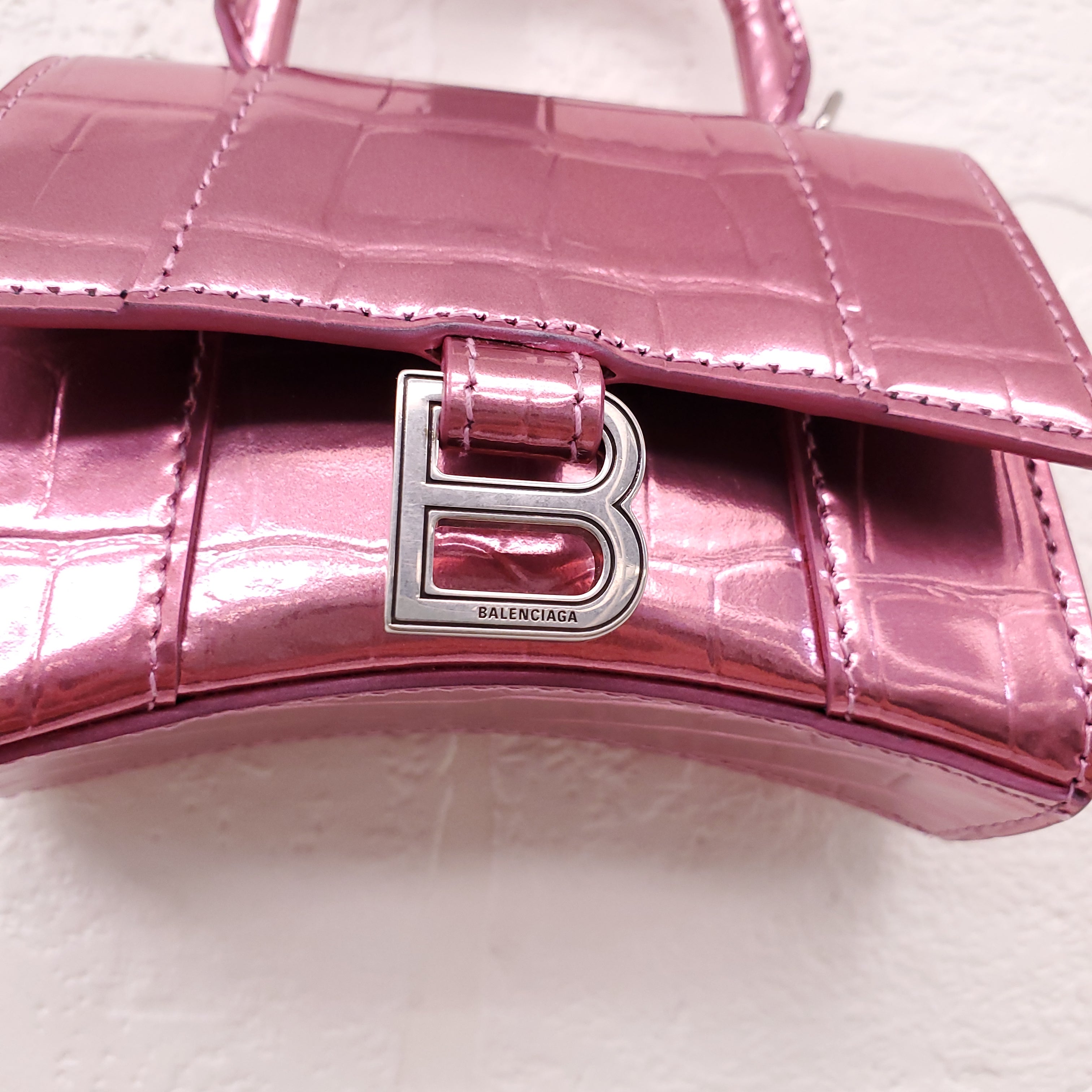 BALENCIAGA PINK HOURGLASS EXTREME MINI CROSSBODY BAG