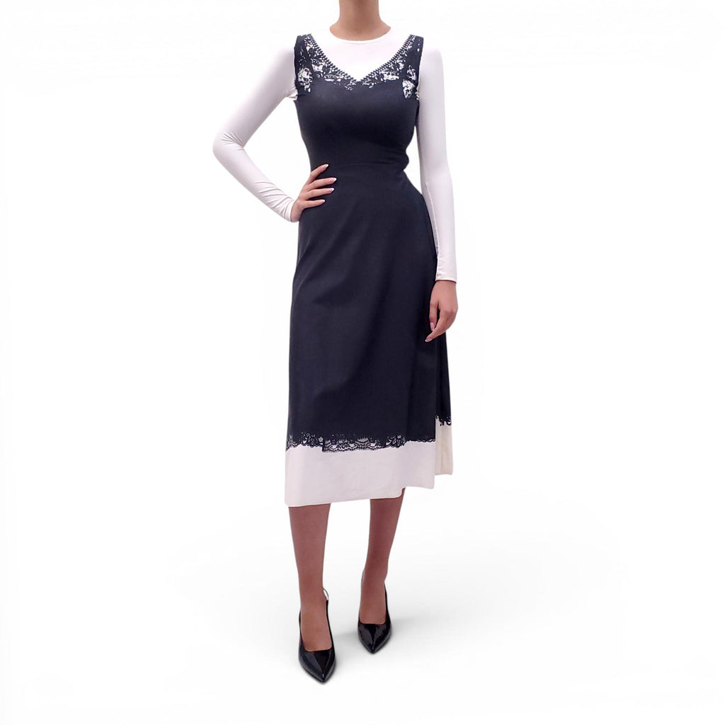 BALENCIAGA PRINTED 'TROMPE L'OEIL LACE' BLACK AND WHITE DRESS - SIZE 38