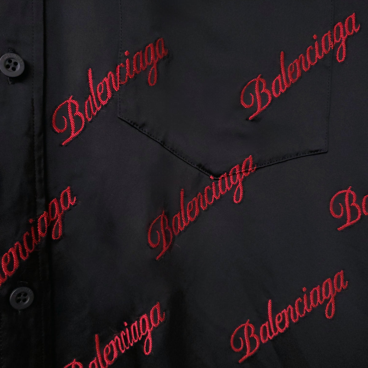 BALENCIAGA RED AND BLACK LOGO OVERSIZED BLOUSE - SIZE 36