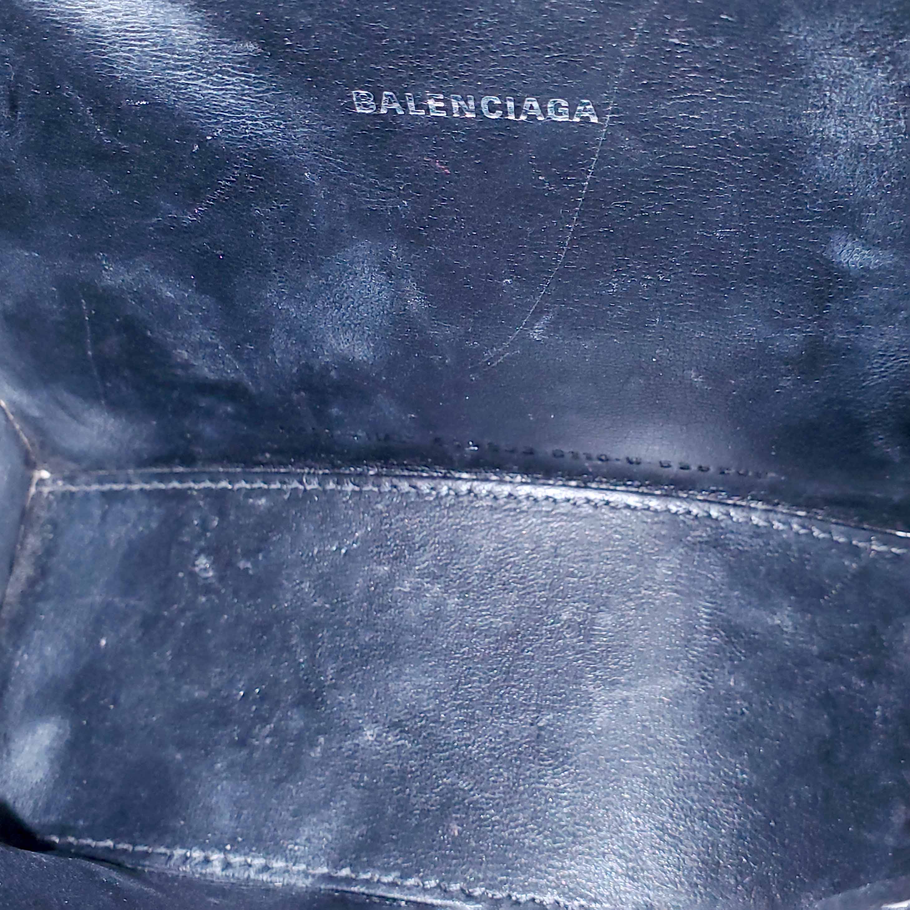 BALENCIAGA SILVER HOURGLASS EXTRA SMALL CROC EMBOSSED TOP HANGLE BAG