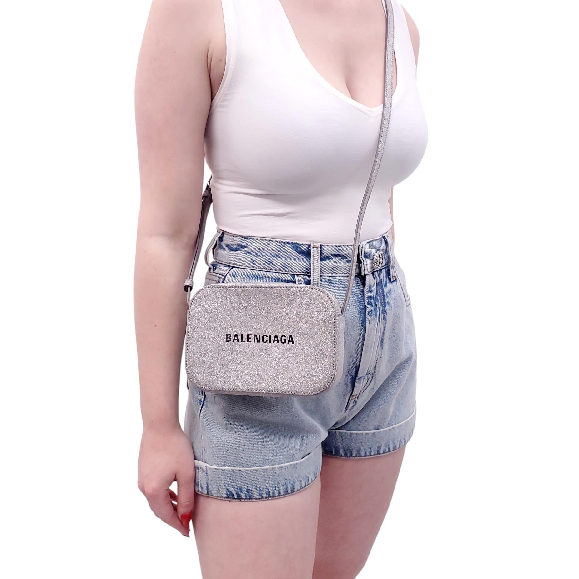 BALENCIAGA SILVER SPARKLE CAMERA BAG