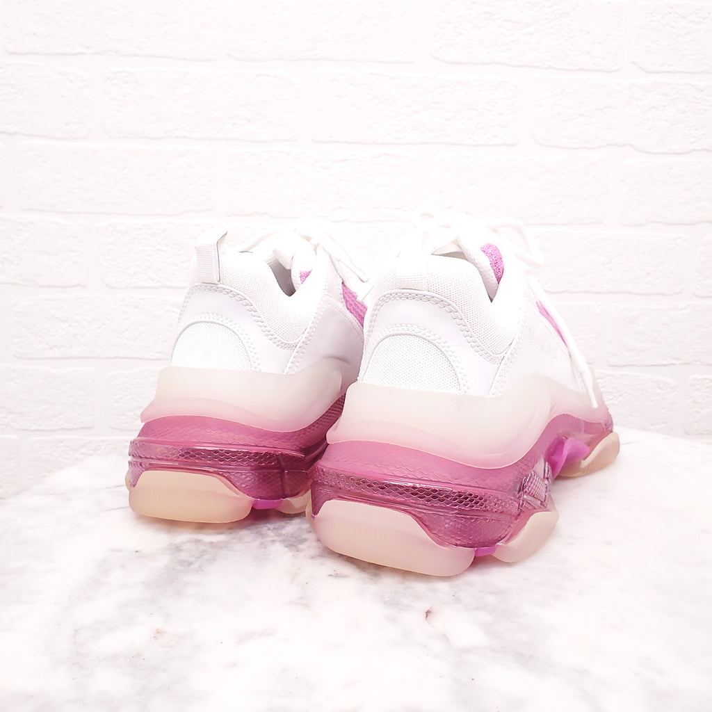 BALENCIAGA WHITE/PINK FLUO CLEAR SOLE SNEAKERS - SIZE 41