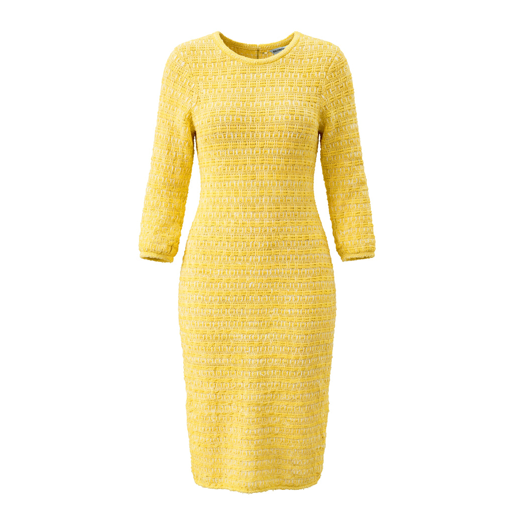 BALENCIAGA WOVEN MIDI PENCIL TWEED DRESS WITH LOGO BUTTONS - SIZE M