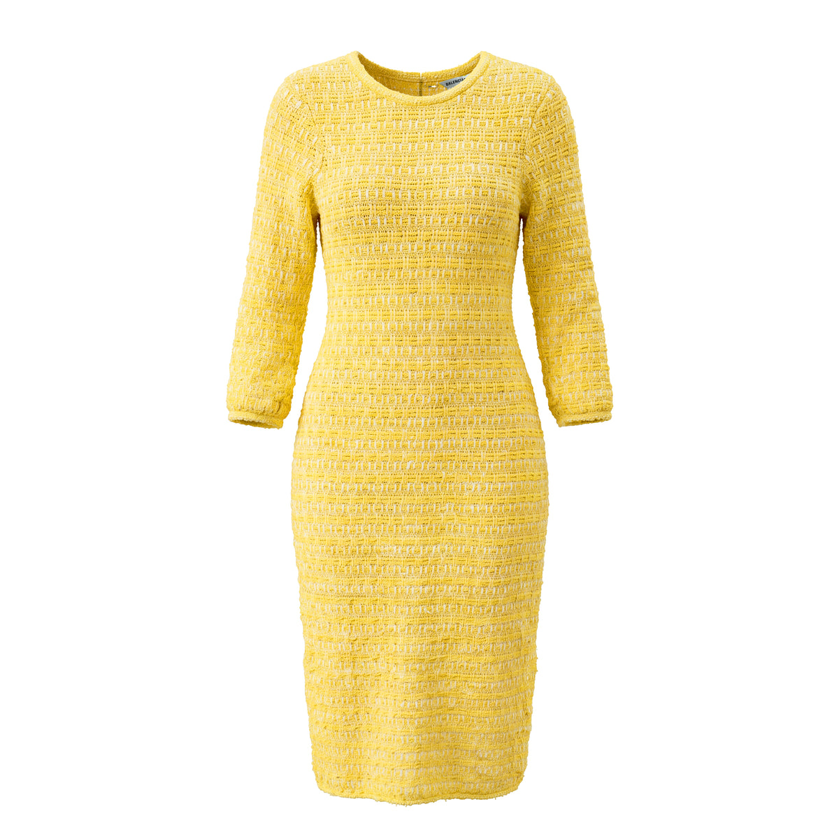 BALENCIAGA WOVEN MIDI PENCIL TWEED DRESS WITH LOGO BUTTONS - SIZE M