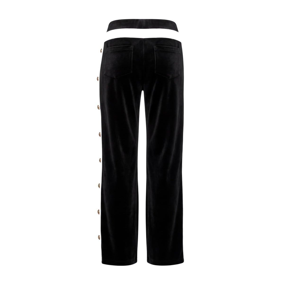 BALMAIN BLACK AND WHITE VELVET LOGO BUTTON TROUSERS - SIZE 38