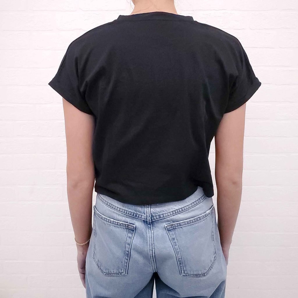 BALMAIN BLACK CROPPED LOGO T-SHIRT - SIZE XS