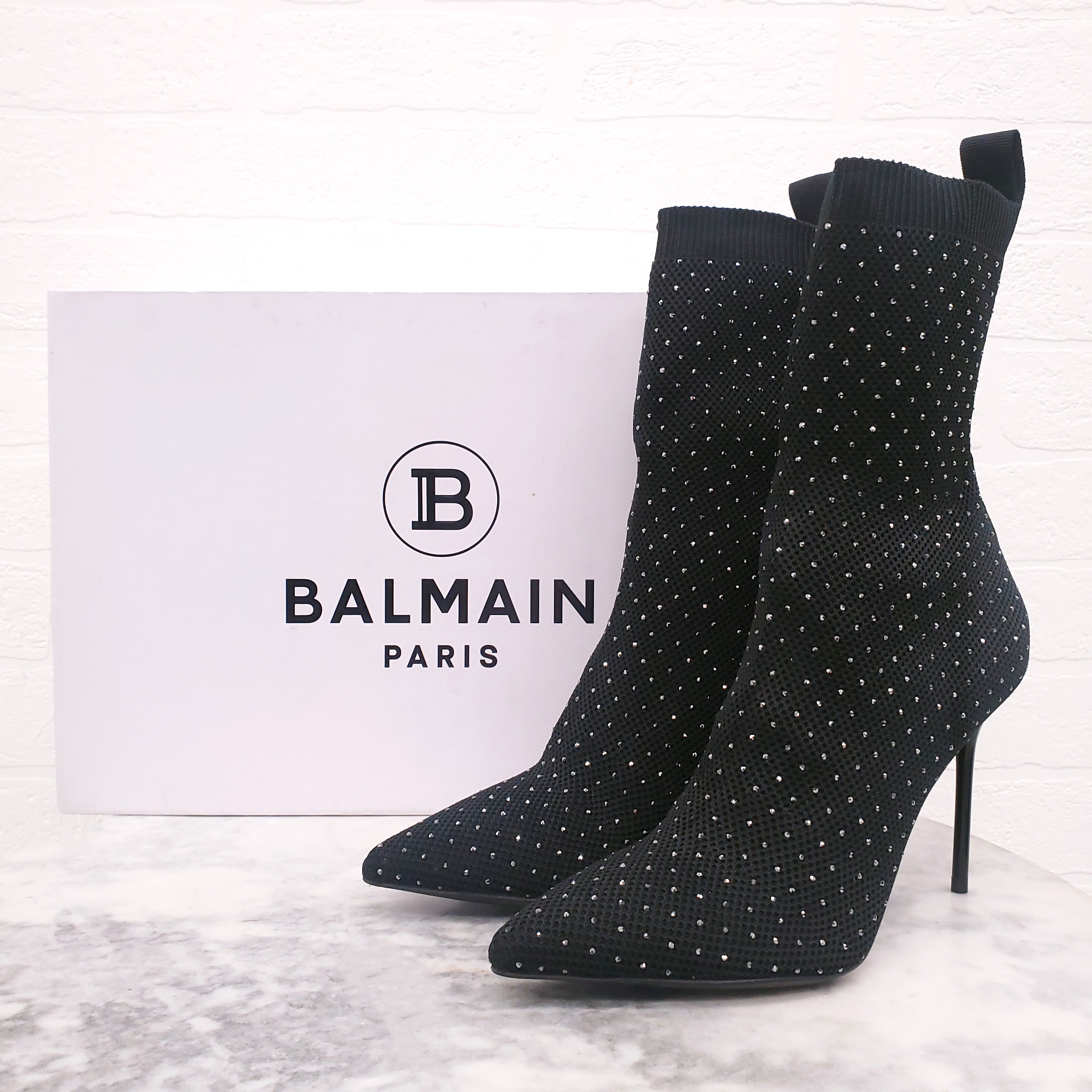 BALMAIN BLACK CRYSTAL STUDDED BOOTS - SIZE 36