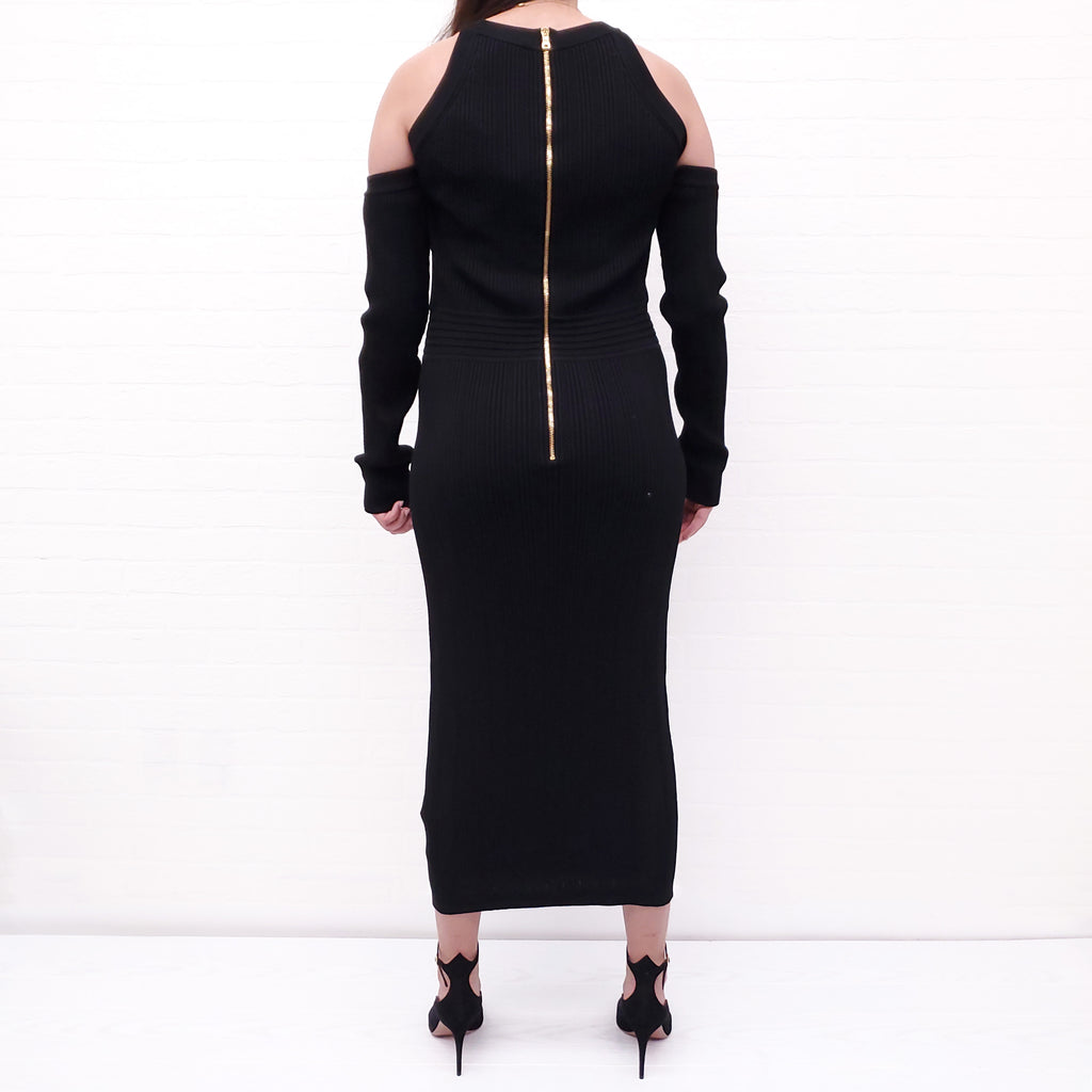 BALMAIN BLACK DRESS WITH GOLD BUTTONS - SIZE 50