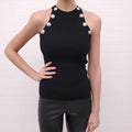 BALMAIN BLACK HALTER TOP WITH SILVER BUTTONS - SIZE 38