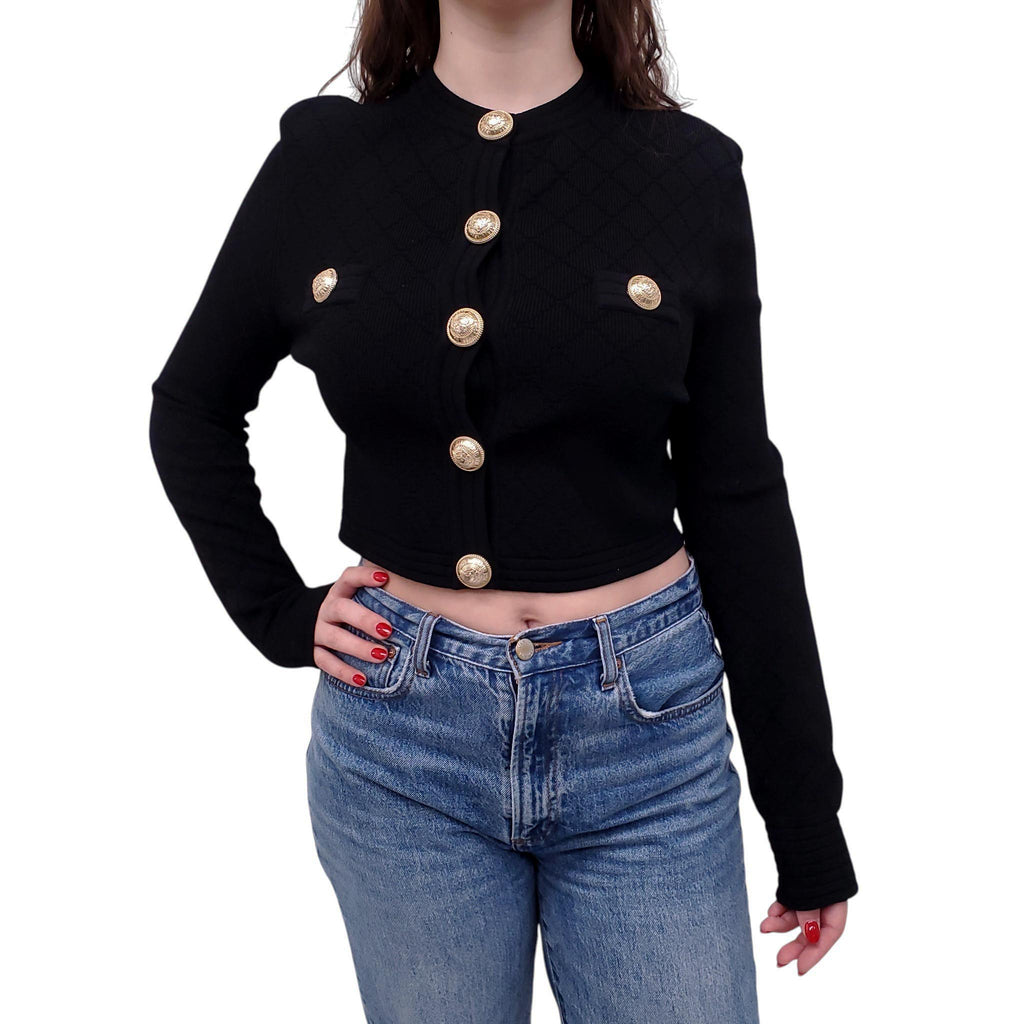 BALMAIN BLACK KNIT BLAZER WITH GOLD BUTTONS - SIZE 44