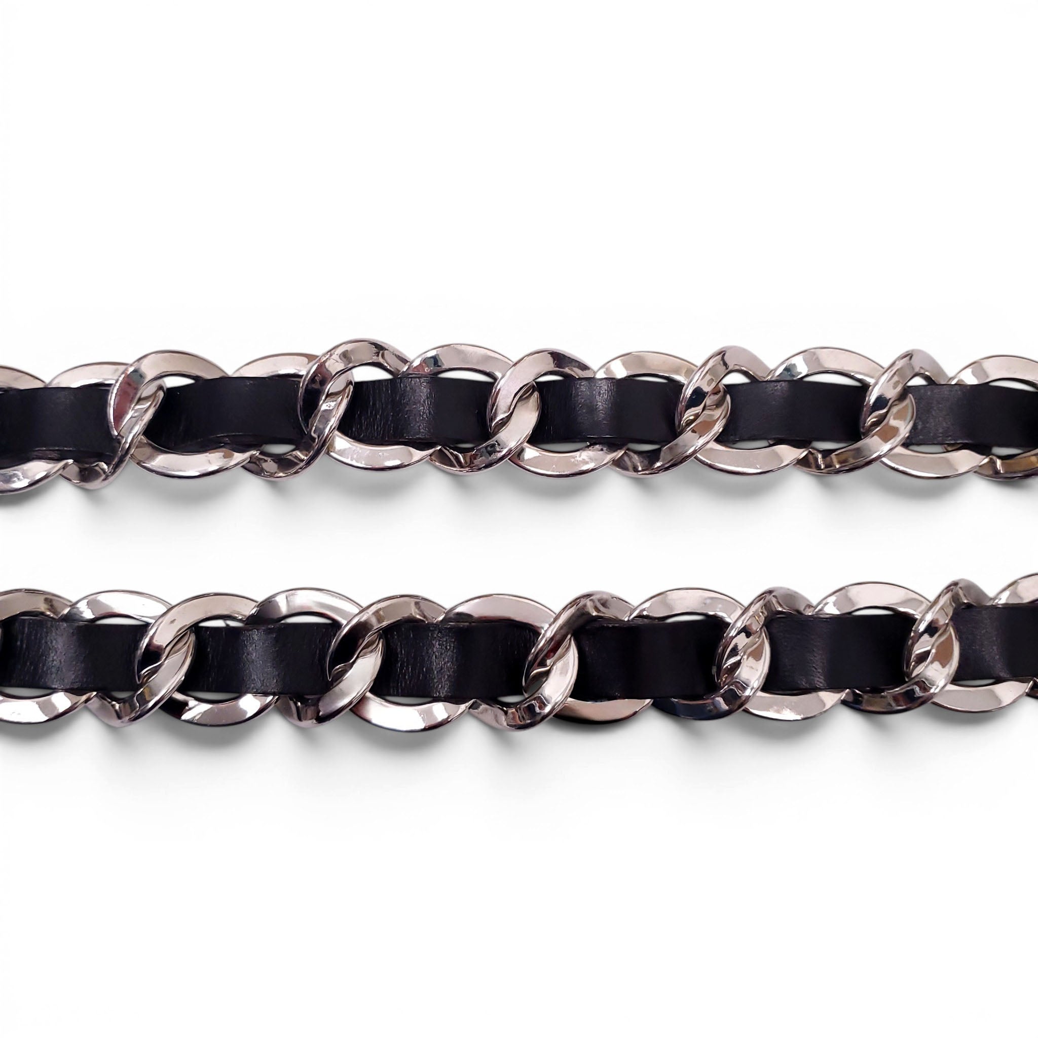 BALMAIN BLACK LEATHER CHAIN LINK BELT - SIZE 80
