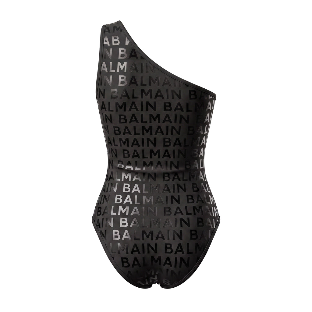 BALMAIN BLACK LOGO PRINTED ONE-PIECE SWIMSUIT - SIZE 34