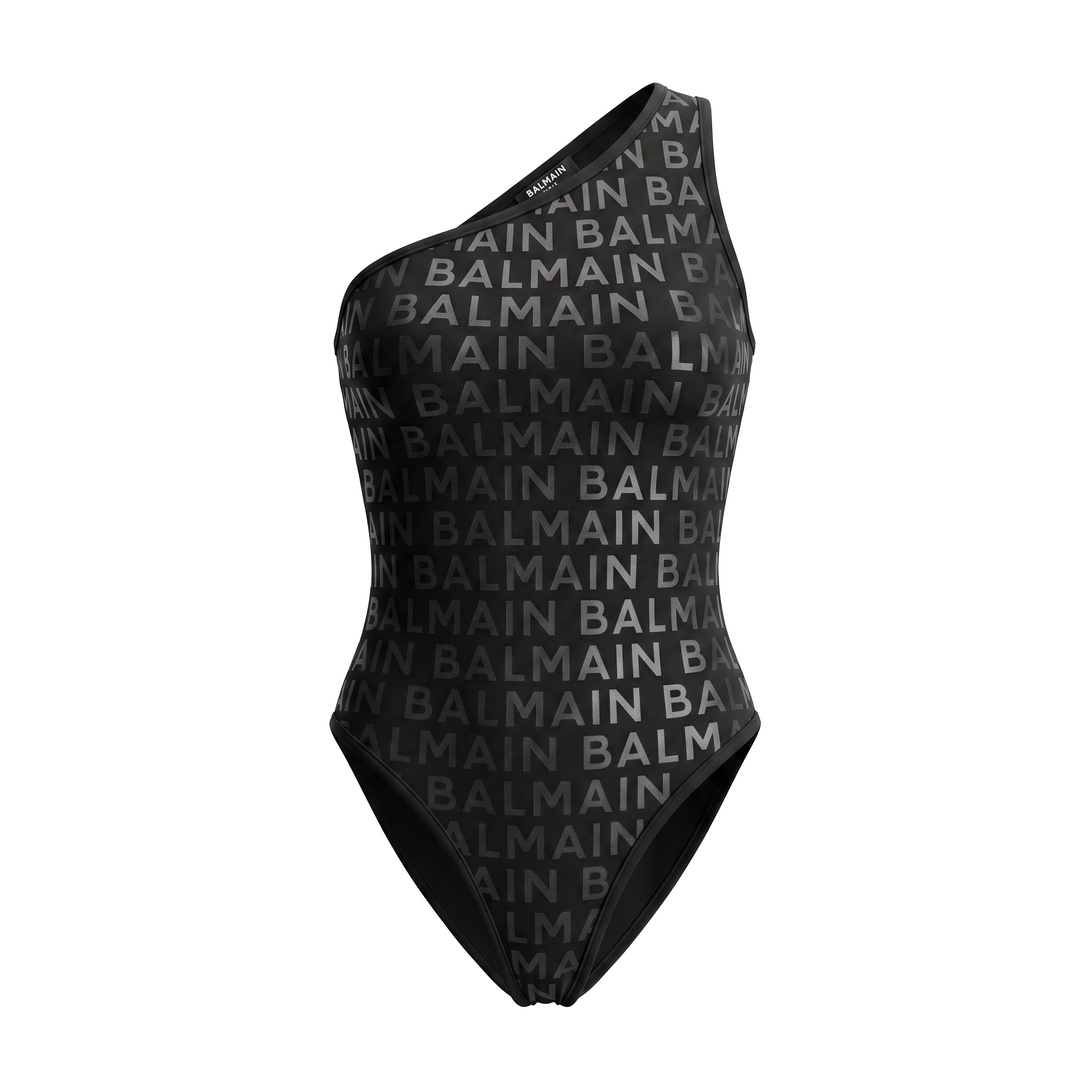 BALMAIN BLACK LOGO PRINTED ONE-PIECE SWIMSUIT - SIZE 34